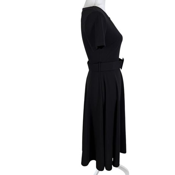 Melitea Women Black Midi Dress Belted Size XS/S Retro Minimalist Preppy Classic - Picture 4 of 7